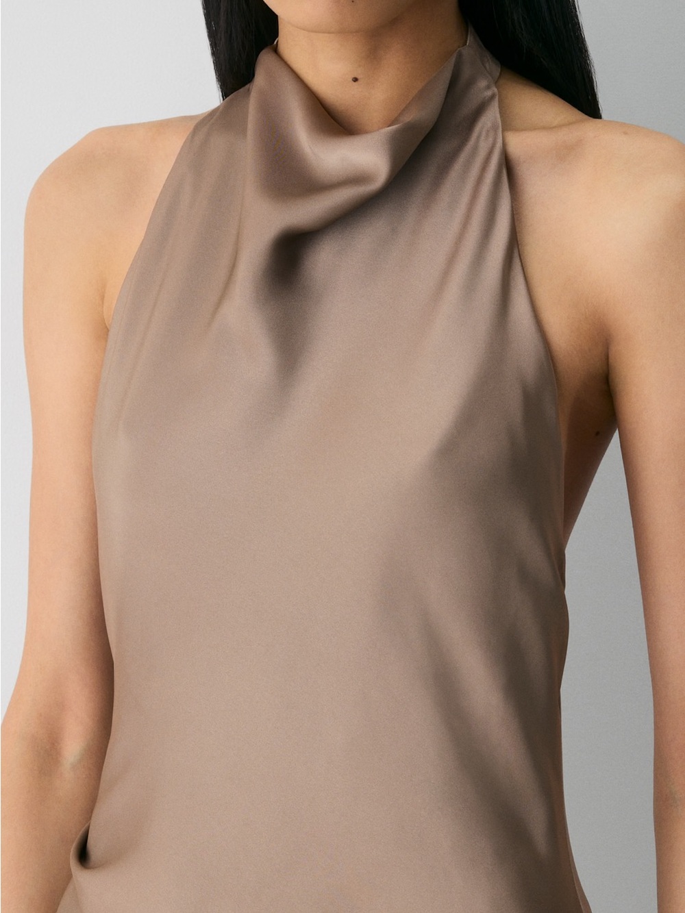 NWT - Aritzia Ten Babaton Ten Audience Satin Halter Dress - Size 6 - Warm Taupe - Picture 4 of 8